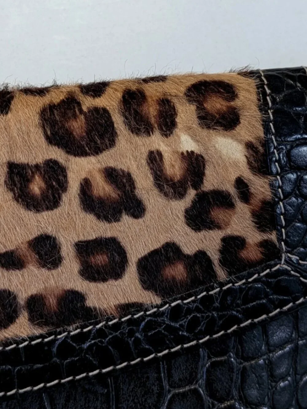 Brahmin Black Leather & Pony Hair Cheetah Wallet Checkbook Pocketbook